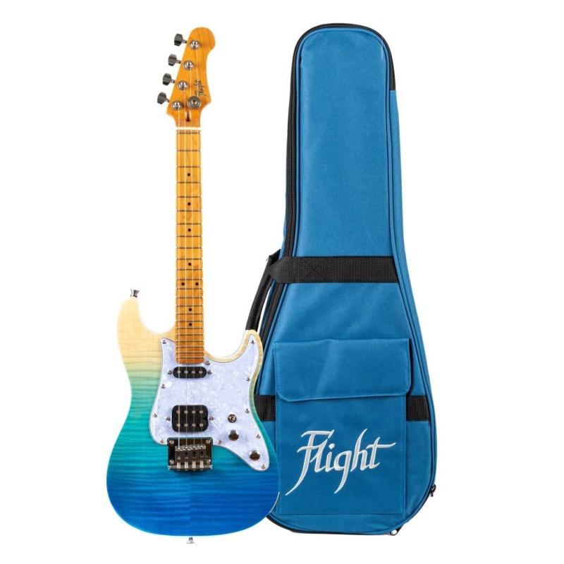 フライトウクレレ Flight Rock Series エレキウクレレ(4弦ギター)、見た目と音はエレキギター、弾き方はウクレレ、ギグバッグ付き、Pathfinder トランスブルー FUR-PF-TBL