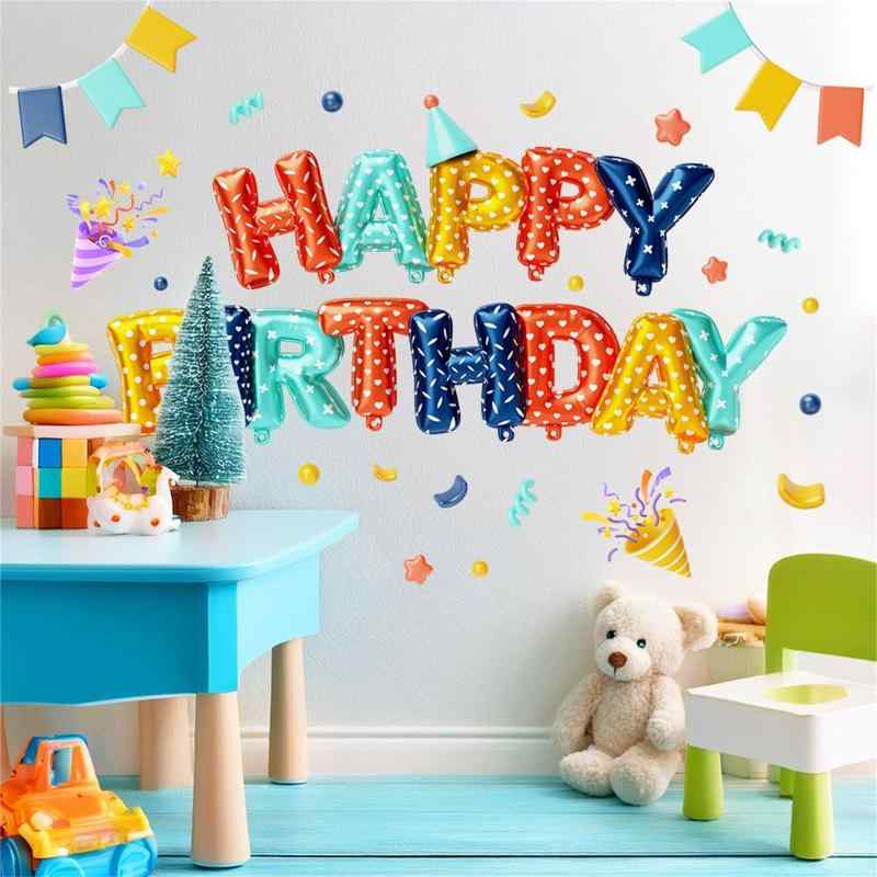 Hikosiya ウォールステッカー おしゃれ 誕生日 Happy Birthday 風船 旗 金色 剥がせる シール インテリア 飾り WP12 bambooec-10072473 バンブ サンプル画像3
