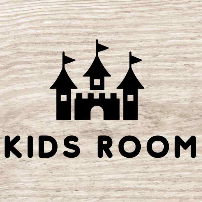  ルームサイン ドアステッカー KIDSROOM キッズルーム 子供部屋 お城の絵柄 シール 賃貸OK シンプル かわいい 切り文字 カッティングシート