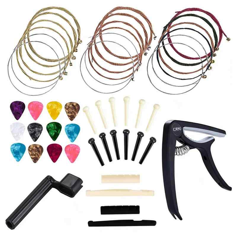 Acoustic Guitar Strings Replacement Steel String Set, Copper Alloy Wound, Compatible with Various Folk Guitars, Musical Instrument Accessory