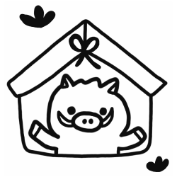 【ゴム印】干支スタンプ(亥年)絵柄/16.イノシシと絵馬年賀エコ・ゴム印(20×20mm)【ゴム印・スタンプ・イラスト】