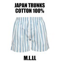 M.L.LL. メンズ トランクス【日本製】裏打ちゴム 綿100% ストライプブルーx白ソフト【前開き】男性用 紳士 下着