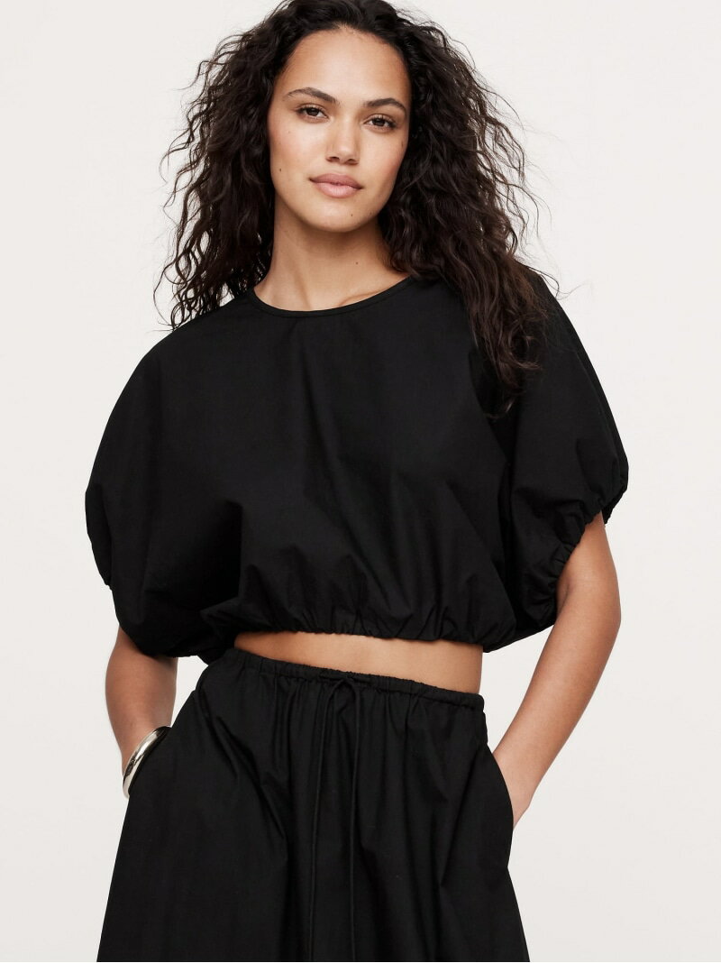 【SALE／81%OFF】(W)ポプリン バブルヘム クロップド トップス BANANA REPUBLIC バナナ・リパブリック トップス シャツ・ブラウス ブラック【RBA_E】[Rakuten Fashion]