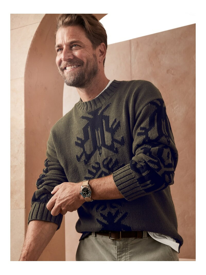 【SALE／67%OFF】(M)Br Archives コットン リネン インターシャ セーター BANANA REPUBLIC バナナ・リパブリック トップス ニット グリーン ベージュ【RBA_E】【送料無料】[Rakuten Fashion]のサムネイル