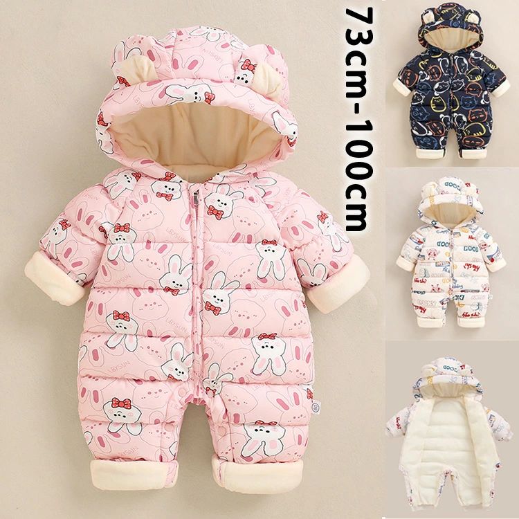 【オープン記念！1000円OFFクーポン】新作 ロンパース 女の子 男の子 ジャンプスーツ 防寒着 お出かけ カバーオール おくるみ フード付 ボンボン 防寒 きぐるみ 前開き 雪遊び 新生児 73 80 90 100 ベビー服 赤ちゃん 出産祝い スキーウェア つなぎ 秋 冬スノーウェア