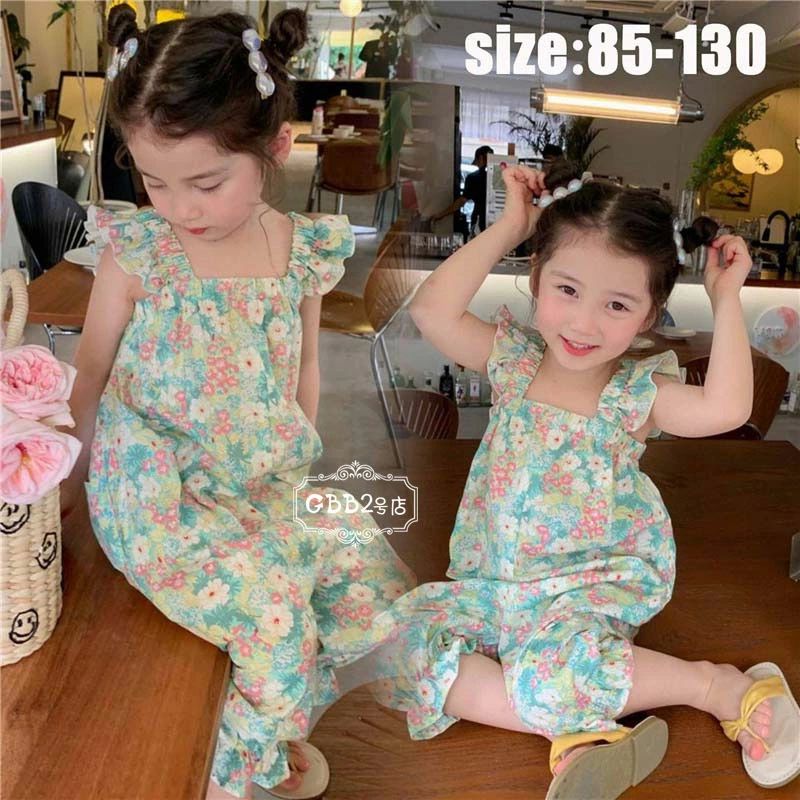 【オープン記念！1000円OFFクーポン】韓国子供服 オーバーオール 夏 女の子 ノースリーブ プリント リゾート おしゃれ ビーチ 可愛い ジュニア服 卒園式/入学式/パーティ 85 90 100 110 120 130cm ベビー服 花柄 ワイドパンツ