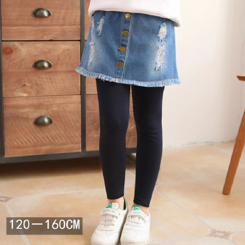 子供服　キッズ 女の子　春秋冬　厚手　キュロット　スカート　フェイクレイヤード　デニム　上品　オ..