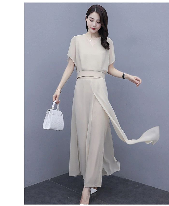 【数量限定！30%OFFクーポン】パンツドレス セットアップ レディース 夏 ブラウス 体型カバー 無地 シンプル クルーネック 結婚式 パーティー 二次会 お呼ばれ フォーマル 20代 30代 40代 黒色 ブラック パーティードレス フリル袖 半袖 シフォン 春