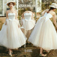 ビスチェタイプ ウェディングドレス ミモレ丈 前撮り おしゃれ 着痩せ ロングドレス 披露宴 食事会 成人式 フォーマル ビーチフォト ハワイ 編み上げ wedding dress S・XXL 結婚式 お嫁さん Aラインドレス 二次会 シンプル 海外挙式ドレス(4)