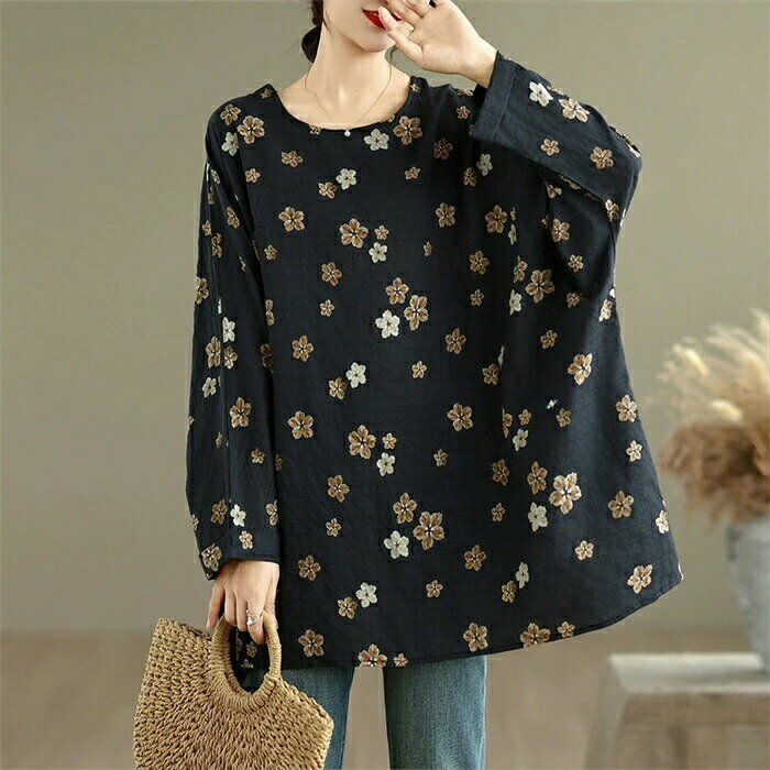 【数量限定！30%OFFクーポン】チュニック tシャツ ブラウス レディース シャツ チュニック ブラウス Tシャツ プルオーバー オーバーサイズ ロング丈 大きいサイズ ゆったり カジュアル 体型カバー 通勤 きれいめ シンプル おしゃれ ブラウス 花柄 チュニック シャツ