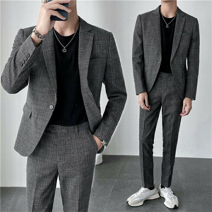 【オープン記念！30%OFFクーポン】セットアップ メンズスーツ チェック柄 おしゃれスーツ ブレザー メンズスーツ 卒業式 入学式 タキシード 紳士服 カジュアル スーツ 大きいサイズ 通勤 オフィス ビジネススーツ パーティー 結婚式 長袖 メンズ 成人式 パンツスーツ