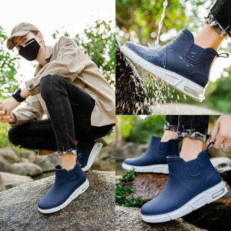 【クーポン利用で10%OFF】レインブーツ メンズ エアクッション ミドル丈 シンプル カジュアル 無地 アウトドア 梅雨対策 水場作業 釣り シークレットイン...