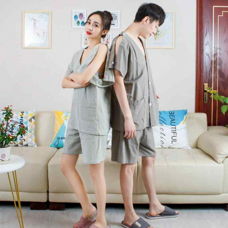 【クーポン利用で10%OFF】バスローブ 男女兼用 吸汗速乾 前後開きデザイン ガウン ルームウェア しわ加工 綿混素材 薄手 半袖 ゆったりサイズ よもぎ蒸し 施術服 サウナウェア