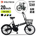 電動自転車 PELTECH 20インチ折り畳み電動アシスト自転車 12AH 外装6段変速付き【簡易組立必要品】 AHTDN-208X 送料無料 自転車 折り畳み 電動 20インチ サイクル ペルテック ホワイト×ブラック ブルー×ブラック 【TD】 【代引不可】