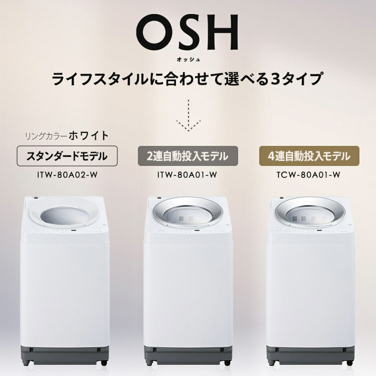 洗濯機 8kg 8キロ 縦型 全自動 縦型洗濯機 自動投入 全自動洗濯機 インバーター搭載 省エネ ガチ落ち 極渦洗浄 Wシャワー 節水 デザイン 新生活 タイパ アイリスオーヤマ OSH 風呂水ホース付き 4連 TCW-80A01-W * 【HS】