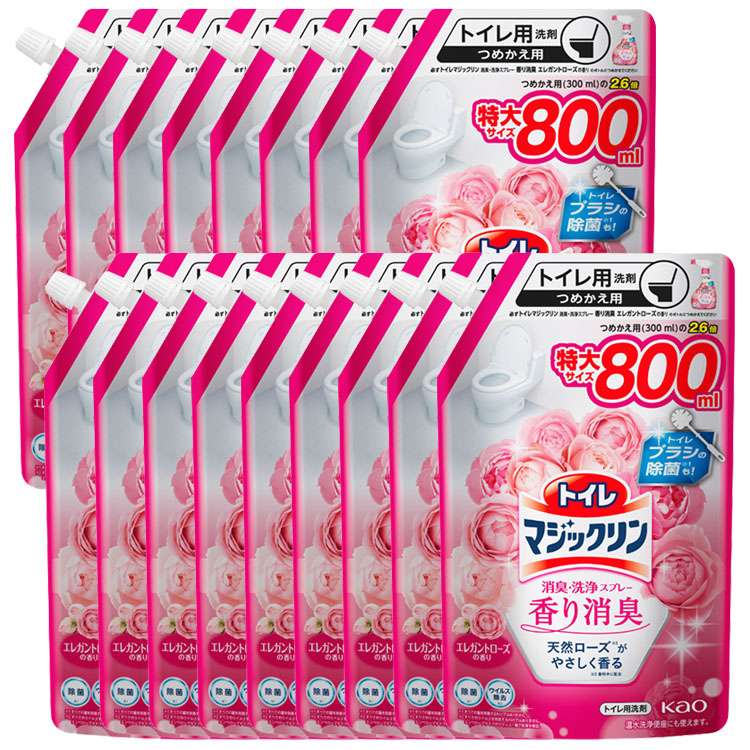 洗剤 日用消耗品 トイレ洗剤 【15個セット】トイレマジックリン 消臭洗浄スプレー 香り消臭 エレガントローズの香り スパウトパウチ800ml 花王 マジックリン 洗剤 トイレ用
