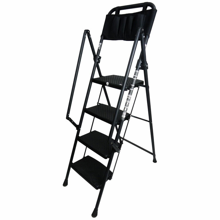 踏み台 折りたたみ 4段 両手すり付き幅広踏み台4段 ブラック RTF-04踏み台 折りたたみ 4段 脚立 ステップ 手すり付き 安全 収納 スチール 事務 工場内 倉庫 アルミス 【B】
