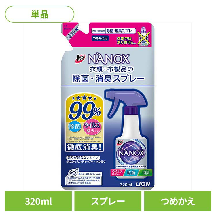 トップ NANOX（ナノックス）衣類・布製品の除菌・消臭スプレー 詰替え用 01725ライオン 消臭剤 衣類ケアスプレー トップ NANOX 消臭スプレー 詰め替え ナノックス 除菌 LION LION
