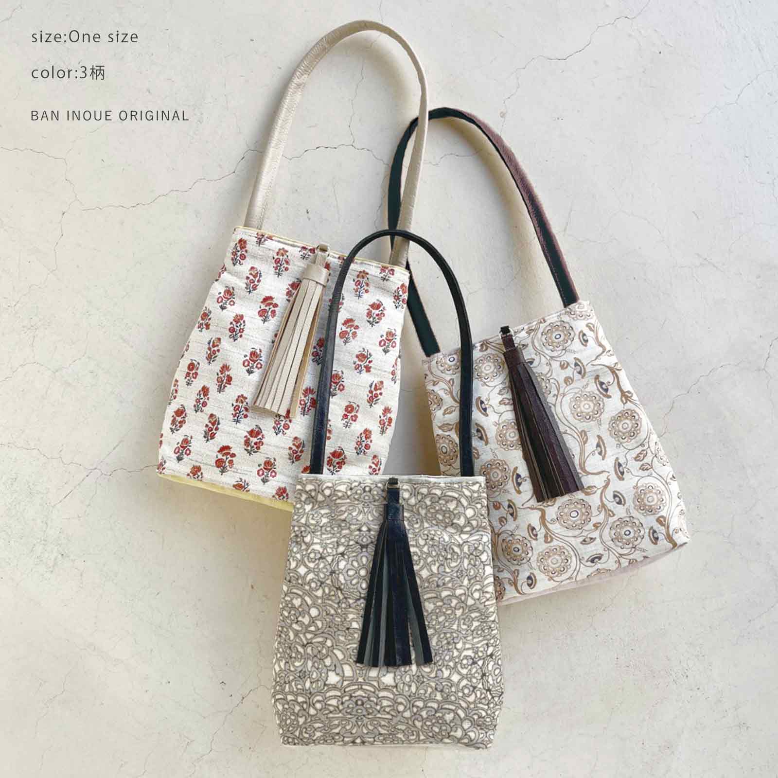 花紋ショルダーバッグ レディース バッグ 小さめ コンパクト 日本製 麻 本革 奈良 正倉院 花柄 紋様 唐草 更紗 かわいい シック モダン ban inoue 井上企画 幡 ばんいのうえ 公式(4)