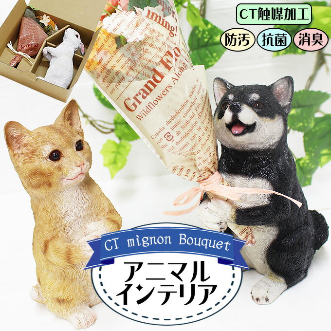 アニマル インテリア CTミニョンブーケ 雑貨 置物 オブジェ 猫 ねこ 犬 いぬ 兎 うさぎ 花束 造花 黒 ブラック 白 ホワイト 茶 ブラウン 誕生日 結婚祝い 贈り物 プレゼント ギフト CT触媒加工 空気清浄 エアクリーナー 防汚 抗菌 消臭