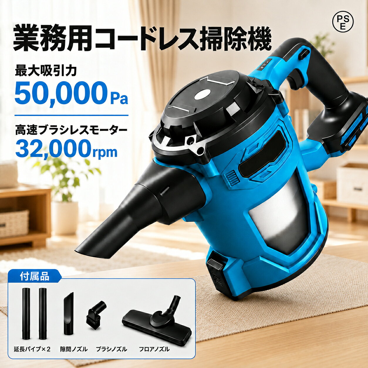 商品情報【特長】・ブロワ機能で吹き飛ばし作業も出来ます。・タンクを傾けなくても簡単に排水できる排水口付。・微粉塵に対応できる微粒子フィルタ付です。・サビにくいステンレス製タンクです。【50000Pa超強力吸引で徹底清掃を実現】50000Paの驚異的な吸引力を誇るこの掃除機は、日常のホコリやゴミを瞬時に吸い取り、完璧な清掃を実現します。高性能モーターを搭載しており、効率的でパワフルな清掃が可能。短時間で作業を終えられるため、忙しい毎日にも最適です。さらに、サイクロン技術を採用したことで、吸引力を99%持続。微細なホコリやペットの毛、家具の隙間に潜むゴミまで見逃さず、一度の往復で徹底的に清掃します。床やカーペットだけでなく、ソファやカーテンなど、さまざまな場所での使用にも対応。特にペットを飼っているご家庭では、抜け毛や砂埃の悩みを解消する強力な味方となります。また、吸引力が持続するため、清掃中にパワーが低下することなく、常に安定した性能を発揮。一度の清掃で家中をピカピカに仕上げることができます。【0.9L大容量タンク容量】このサイクロン掃除機のタンク容量0.9Lの大容量を持つ、ゴミ捨ての回数を減らすことができます。ペットにいる家庭に最適です。お手入れ簡単、手を汚しません。タンク容量丸ごと水洗いが可能なので、掃除の時も楽々。【多重濾過 コードレスクリーナー】多層濾過システムを搭載し、99%のホコリを効果的に除去し、さらに0.3マイクロメートル以下の粒子を除去し、よりさわやかな空気を呼吸させます。 ステンレスフィルターの使用はHEAPフィルターの寿命を延ばすことができますが、伸縮セットブラシブラシはHEPAフィルターの隙間の汚れやホコリを簡単に掃除でき、クリーニングをより徹底させます。 また、HEPAフィルターは洗濯・乾燥・繰り返し使えるので安心です。 集塵カップに汚れがある場合、心配しなくても簡単に取り外して水で洗えます。【多用途】床やカーペットの良いヘルパーだけではなく、スティック状の延長チューブを外して付属のノズルに交換することで、ハンディクリーナーにもな るので、より多用途です。 床とカーペットの掃除のほかに、それはまたあなたの個人的なもの、テーブル、自動車内装などの様々な場所を掃除することができ、清掃作業がより効率的で便利になります。【2026最新登場】 業務用掃除機 掃除機 強力吸引 50000PA リンサークリーナー マキタ互換 カーペットクリーナー ペット ハンディクリーナー 大容量5L ハンディ掃除機 ワイヤレス掃除機 家庭用 車用 ペット用 ブロアー機能 落ち葉 工業用 大掃除 集塵機 敬老の日 新生活 業務用掃除機 充電式クリーナ コードレス掃除機 ワイヤレス リンサークリーナー 強力吸引 大容量 ハンディ型 業務・家庭兼用 カーペット・ペット・車内・落ち葉掃除 一人暮らし 新生活 コードレス掃除機（マキタ18Vバッテリー互換）シンプルなデザインでハイパワー吸引！木工の集塵作業はもちろん、お部屋や車内の掃除にも大活躍。【強吸引・シンプル設計】超強力モーターを搭載し、デスクまわりのホコリからカーペットに入り込んだ砂までしっかり吸引。電源や運転モードの切り替えは、スイッチ操作で簡単です。【豊富なアタッチメント付き】延長パイプ2本付きで、身長に合わせて長さ調整が可能。高い場所の掃除もラクラク対応（例：カーテン・天井）。【4WAYモデル】スティック／ハンディ／延長／先端アタッチメントなど、用途に応じて使い分けが可能。掃除場所に合わせてヘッドを交換するだけで、快適にお掃除できます。【マキタ18Vバッテリー互換】以下のマキタ互換バッテリーに対応：BL1820 / BL1830 / BL1830B / BL1840 / BL1840B / BL1850 / BL1850B / BL1860 / BL1860B / BL1890 / BL1890B※ご注意ライトバッテリーには対応しておりません。充電器は別売りです。【注意事項】本体に細かな傷がある場合がございます。輸入商品のため、専用箱に傷・破れ・凹みがある場合がございます。梱包材としてご理解ください。 5