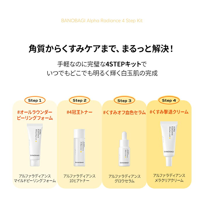 ND_【BANOBAGI公式】【 バノバギ アルファ ラディアンス 4ステップ キット 】 化粧水 セラム 美容液 洗顔 フォーム クリーム くすみ 透明 水光肌 ブライトニング アルブチン メラニン 韓国 コスメ スキンケア ダーマ ドクターズ 顔 化粧品 旅行用 ミニ トラベル お試し banobagi-10000681 banobagi楽天市場店 サンプル画像2