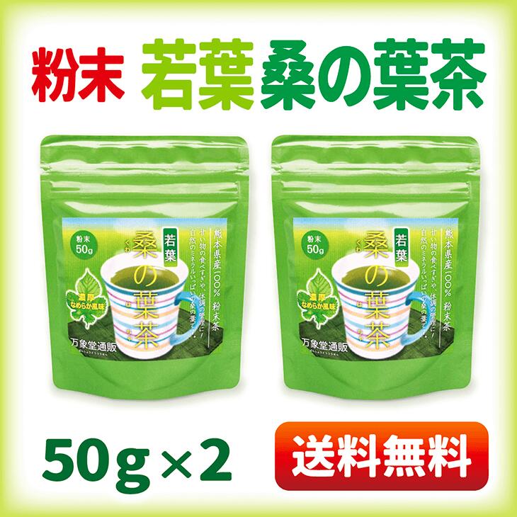 若葉桑の葉茶 国産 粉末 パウダー若葉 50g×2 くわ茶 効能 ノンカフェイン 青汁 無農薬 ノンカフェイン 送料無料 糖質制限 カフェインレス