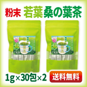 若葉桑の葉茶 国産 粉末 桑の葉 パウダー1g×30袋×2袋 分包 くわ茶 青汁 スティックタイプ 無農薬 送料無料 糖質制限 カフェインレス