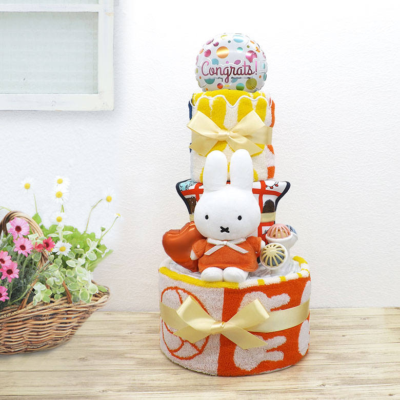 おむつケーキ ミッフィー 3段 紙おむつ アイテム5点つき