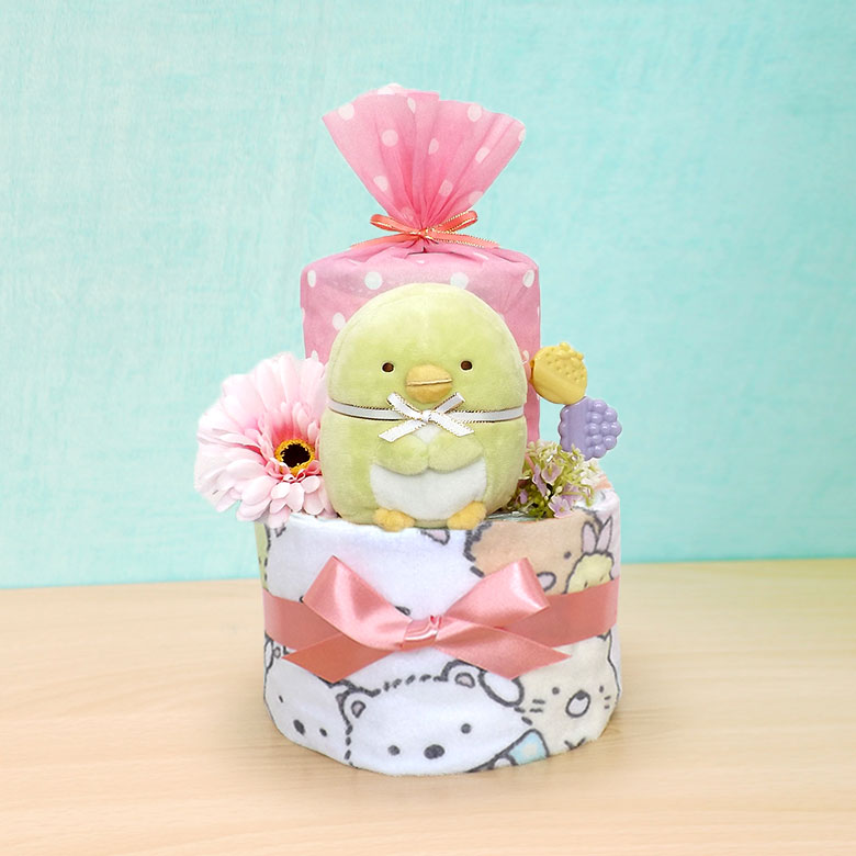 おむつケーキ すみっコぐらし 2段 ぬいぐるみ タオル しろくま ぺんぎん？ 出産祝い