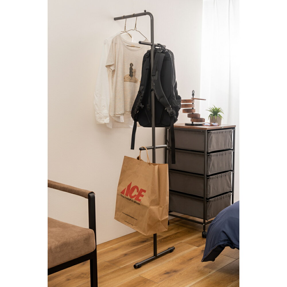 コートハンガー 立てかけ スリム おしゃれ 滑り止め すべり止め 立てかけ スチール ハンガーラック シンプル 黒 白 ブラック グレー コンパクト 2段 フッ...