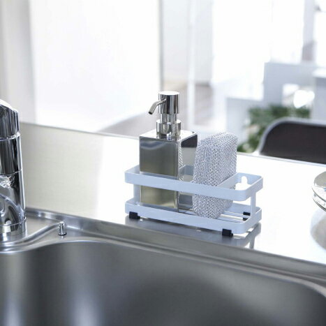 タワー スポンジ＆ボトルホルダー ホワイト 06771 | 山崎実業 YAMAZAKI キッチン 台所 掃除 清潔 収納 整理 シンプル おしゃれ 整頓 TOWER バス 詰め替え ボトル トレイ トレー 棚 洗剤