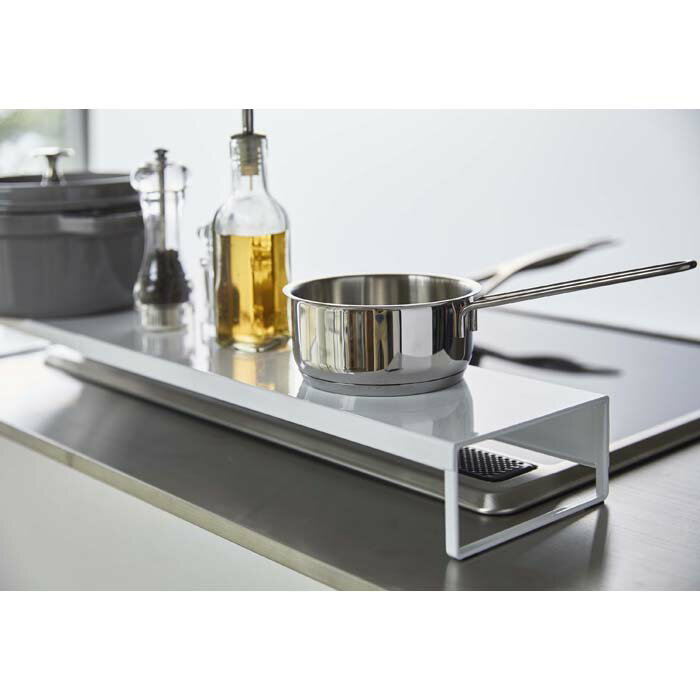 奥行ワイド棚付き伸縮排気口カバー タワー ホワイト 山崎実業 YAMAZAKI キッチン 台所 衛生 清潔 防護 ..