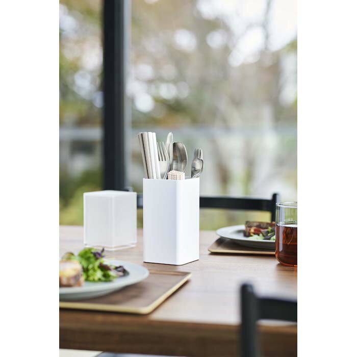 蓋付きカトラリースタンド タワー ホワイト 山崎実業 YAMAZAKI 台所 キッチン 食卓 箸 ハシ スプーン ..
