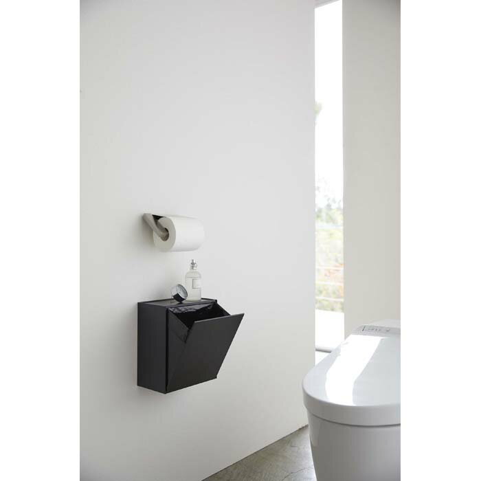 ウォールトイレポット＆収納ケース タワー ブラック 山崎実業 YAMAZAKI トイレ お手洗い 収納 整理 整頓 ゴミ ゴミ箱 ストッカー 便利 おしゃれ シンプル 組み立て 設置 アタッチメント 拡張
