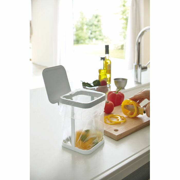 蓋付きポリ袋エコホルダー プレート ホワイト 03353 | キッチン 家事 料理 ポリ 袋 ホルダー おしゃれ シンプル 清潔 整理 山崎実業 YAMAZAKI