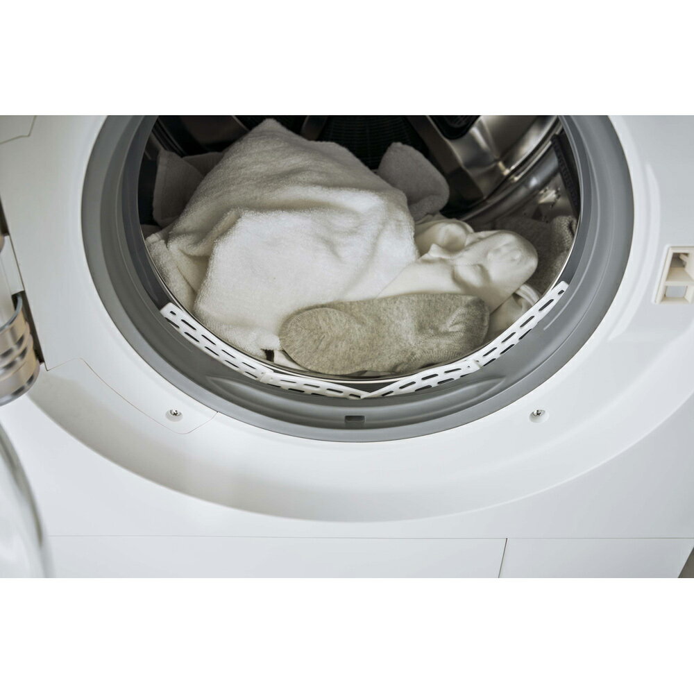 ドラム式洗濯機ドアパッキン小物挟まり防止カバー プレート 6045 ホワイト 山崎実業 子供 キッズ 靴下 ハンカチ タオル ネット不要に はめ込み 丸洗い シリコン製 簡単設置 洗濯機　ゴムパッキン 小物 挟まる 防ぐ 防止 悩み解消 お手入れ 簡単 ビッグドラム