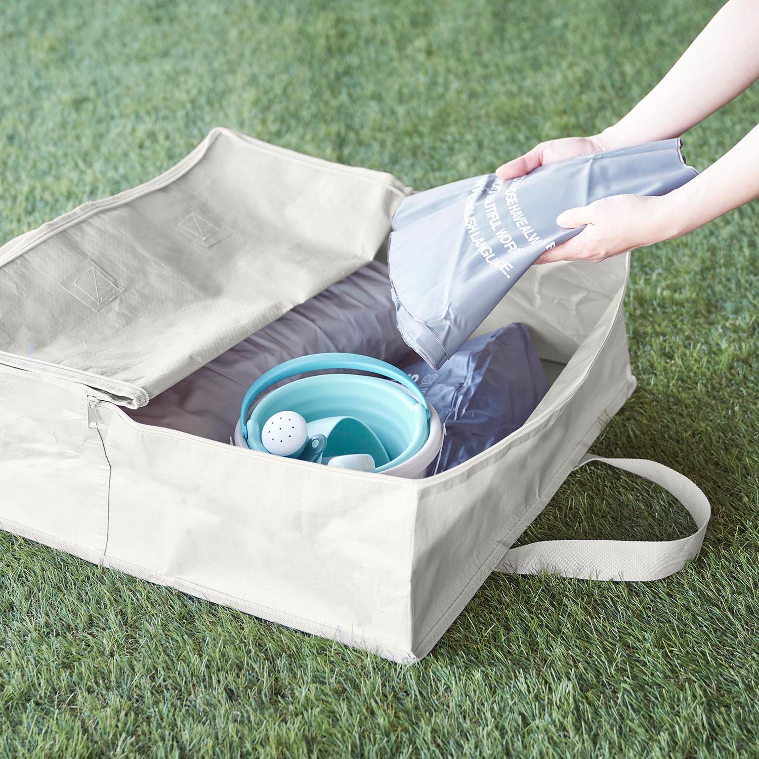 ポリエチレンシートポケット付きおもちゃ収納バッグ タワー TOWER 山崎実業 ライトグレー ブラック 外出 収納 バッグ 大容量 省スペース 立て収納 お外 持ち運び 子供 おしゃれ 便利 1814 1815