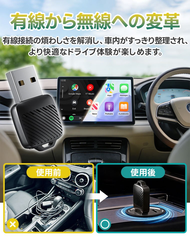 for Carplay �����ץ��� ̵�� Car Play Android Auto �б� 5G �磻��쥹 WiFi Bluetooth ��®��³ �����ץ쥤̵���� ��ư��³ CarPlay ̵���� Android Auto��ܼ����� Siri/Google��������������� �����ʥ� Google�ޥå� ���� ����