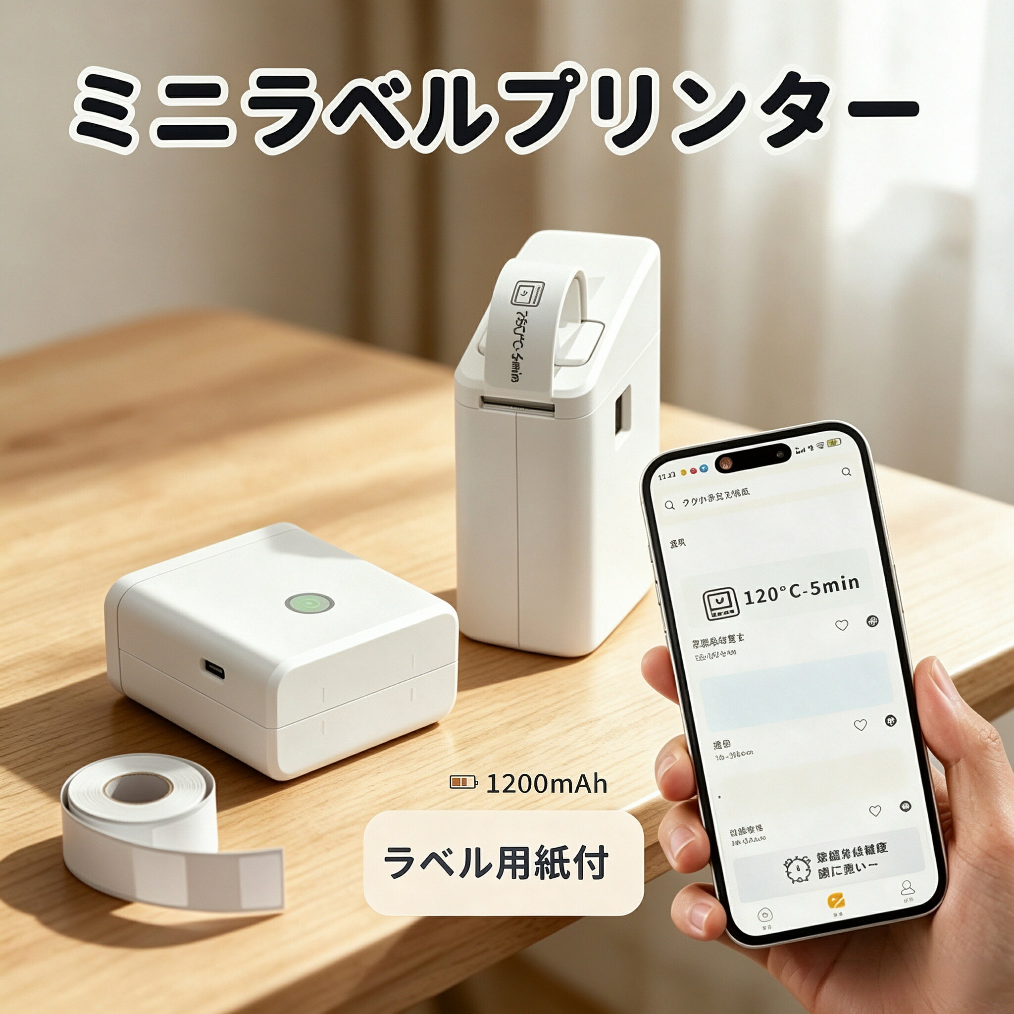 インク不要のサーマル印刷方式を採用した、コンパクトタイプのポータブルラベルプリンターです。スマートフォンと Bluetooth 接続するだけで、手軽にラベルの作成・印刷が行えます。オフィスでの書類整理や家庭内の収納管理、店舗での商品ラベル作成など、幅広いシーンで活用できます。 【主な特長】 インク不要のサーマル印刷方式 専用の感熱用紙を使用するため、インクやトナー交換が不要です。用紙をセットするだけですぐに印刷でき、ランニングコストの削減にもつながります。また、インク漏れによる汚れの心配がなく、清潔な状態で使用できます。 203dpi の高精細プリント 203dpi の高解像度プリントヘッドを搭載しており、小さな文字や細い線も鮮明に印刷可能です。収納ラベルや商品管理ラベルなど、視認性が求められる用途にも適しています。 Bluetooth 接続による簡単操作 専用アプリをインストールしたスマートフォンと Bluetooth 接続することで、いつでも簡単に印刷できます。アプリにはオフィス用・収納用・店舗用など、多彩なテンプレートを搭載しており、初めての方でもスムーズにオリジナルラベルを作成できます。 軽量・コンパクト設計 本体サイズは約 75mm×70mm×30mm、重量は約 111.8g（用紙除く）と軽量設計。ポケットやバッグにも収納しやすく、外出先への持ち運びにも便利です。 1200mAh バッテリー内蔵 1200mAh のリチウムイオンバッテリーを搭載しており、長時間の連続使用に対応しています。USB Type-C 充電に対応し、モバイルバッテリーからの給電も可能なため、電源の確保が難しい場所でも安心して使用できます。 静音設計 動作音を抑えた静音仕様のため、オフィスや図書館、自宅など周囲への配慮が必要な環境でも快適に使用できます。 幅広い用途に対応 用途に合わせてラベル用紙を選択することで、さまざまなシーンに活用できます。 ・食品や調味料の賞味期限管理ラベル ・衣類や小物収納用の整理ラベル ・オフィス書類や備品管理ラベル ・店舗の商品価格・在庫管理ラベル ・ギフト用メッセージラベル 【ご購入前のご注意】 ※ご使用の前に、同梱されている取扱説明書を必ずご確認いただき、正しい手順でのご使用をお願いいたします。 ※掲載の画像と実物では、ご利用のモニター設定や撮影状況により、若干色味や質感が異なる場合がございますので、予めご了承ください。 ※商品の仕様やデザイン、パッケージにつきましては、改良などの理由により予告なく変更される場合がございます。 ※設置場所や使用環境によっては、本製品の性能を十分に発揮できない場合がございますので、ご注意の上ご利用ください。 ※ご使用中に異常を感じた際は、直ちに使用を中止し、安全を確認の上、必要に応じて販売店またはメーカーへご相談ください。 ※製品の特性上、使用頻度や保管状況、周囲の環境によっては、ご購入時と異なる風合いや状態となる場合がございます。 ※本商品は、電波法令で定められている技術基準に適合していることを証明する技適マークが貼付されていない無線機器であり、日本国内で使用する場合は、電波法違反になるおそれがございます。ご使用の際には、十分ご注意いただきますようお願いいたします。詳しくは、最寄りの総務省総合通信局へお問い合わせください。 ※商品の保管は、高温・多湿・直射日光を避け、なるべく風通しの良い場所にてお願いいたします。 ※長時間の連続使用は避け、適度に休憩をはさみながらのご使用をおすすめいたします。 ※周囲に障害物や危険物がないことを確認の上、安全にご使用ください。 【特記事項】 ※ご購入時期や生産ロットにより、同一商品であっても仕様に若干の違いが生じる場合がございます。 ※製品の性能維持のため、定期的な点検およびお手入れを行っていただくことをおすすめいたします。 【製品の特徴と安心ポイント】 ・高性能で使いやすい設計にこだわり、多くのお客様からご好評をいただいております。 ・シンプルな操作方法で初めての方でも安心してご使用いただけます。 【こんな方におすすめ】 ・手軽に使える高品質な無線機器をお探しの方 ・安心のサポート体制を重視される方 ・コストパフォーマンスに優れた商品を求める方