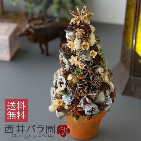 楽天西井バラ園 フラワーギフトのお店X'masの飾りに [クリスマスツリー:木の実のツリー] テラコッタの土台に木の実で作ったchristmasを上品に演出するプリザーブドフラワーのツリー。もちろんギフトやプレゼントに。ご自宅のインテリアにも