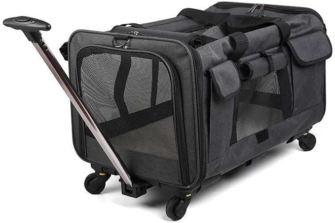 キャスター付きペット用キャリングバッグ、輸送ボックス、折りたたみ式、17kgを運ぶ、犬、猫、ペットバッグ、通気性、ポータブル、車内折りたたみ式、屋外で家に帰る小型および中型の犬と猫に適しています