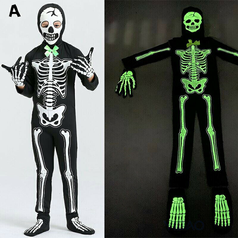 barbaraのハロウィン 衣装 子供 夜光 ガイコツ コスプレ コスチューム スケルトン 骸骨 オールインワン 仮装 子供用衣装 悪魔 ドクロ 男の子 ウィッチ お化け 文化祭 演出服 デビル ハロウィーン 髑髏 変装 仮装 学園祭 パーティー服 イベント用｜アングル2