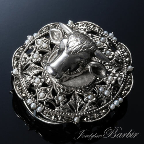 【本日限定ポイント2倍】 【碌山 ロクザン】大きな牛 ネックレス アンティーク ケシパール ネックレス ブローチ 牛 牛 シルバー925 ジュエリー アクセサリー レディースジュエリー プレゼント 送料無料 ラッピング無料