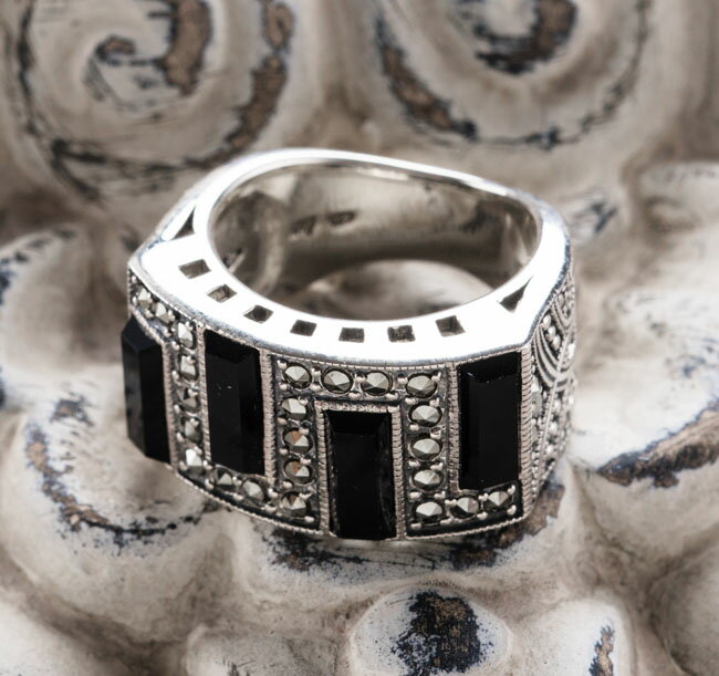 楽天市場】碌山 オニキス マーカサイト 幅広 リング シルバー