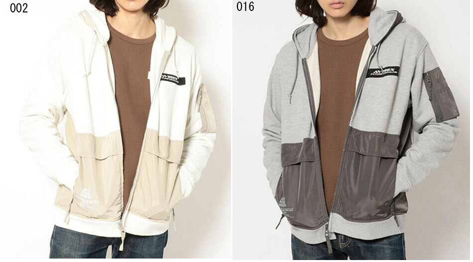 AVIREX　【アビレックス/アヴィレックス】 コンビネーション ジップパーカー/L/S WR COMBINATION ZIP PARKA　 　6113285