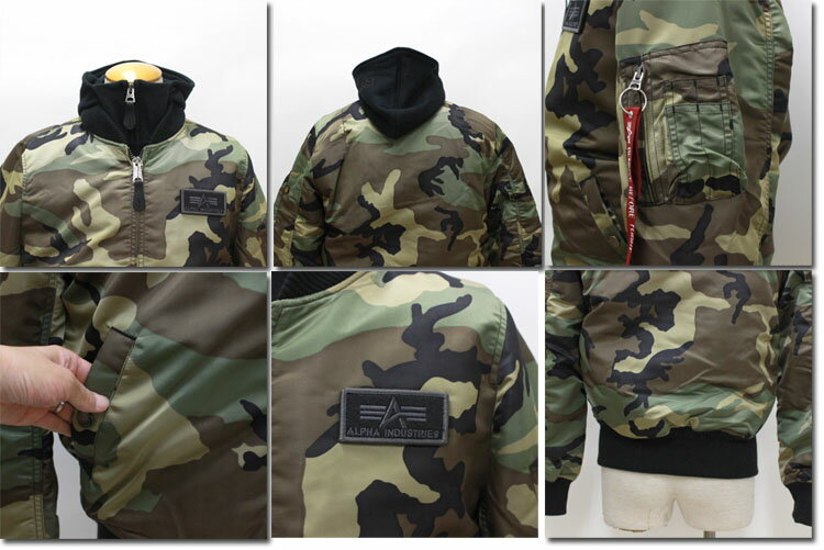 ALPHA 【アルファ】　 MA-1 D-TEC フライトジャケット フード付属　迷彩カモ 20012