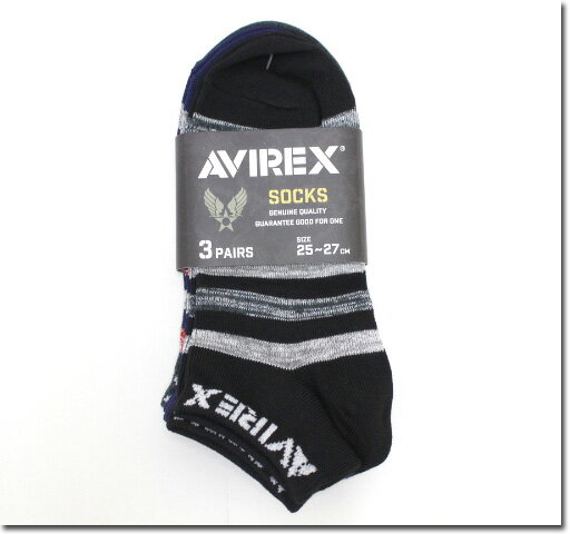 乐天商城 - AVIREX　【アビレックス/アヴィレックス】　杢ボーダーショートソックス　3P 靴下　AV063