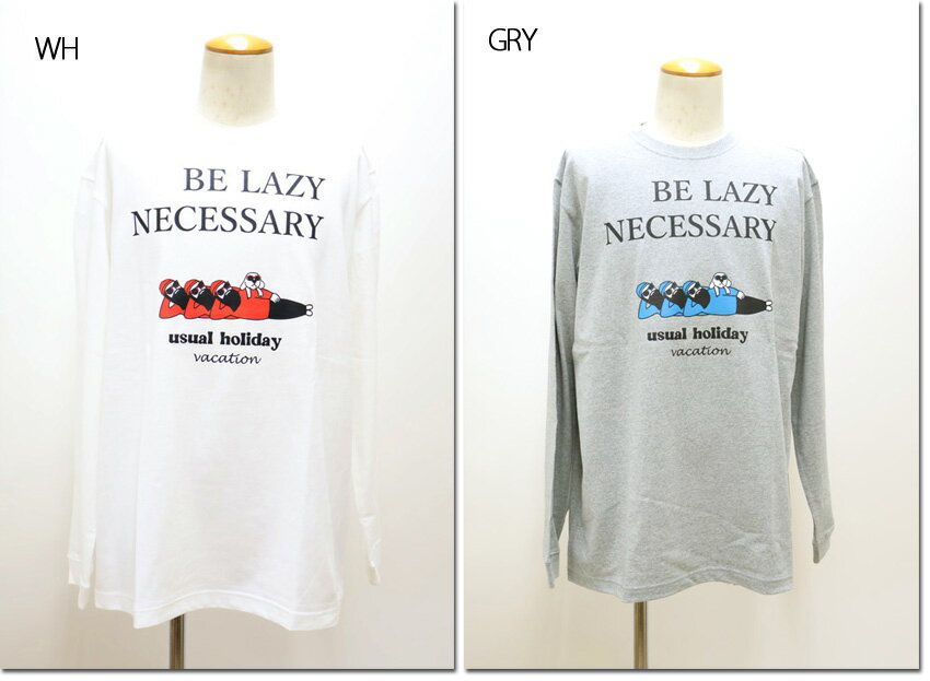 乐天商城 - modemdesign　【モデムデザイン】　FUN　U.S.Aコットン　プリントTシャツ　おじさん&犬　BE LAZY NECESSARY　usual holiday　ロンT　長袖　F-24080542