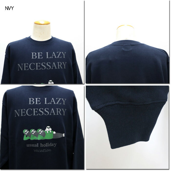 modemdesign　【モデムデザイン】　FUN　プリントスウェット　おじさん&犬　BE LAZY NECESSARY　usual holiday　長袖　F-24080543